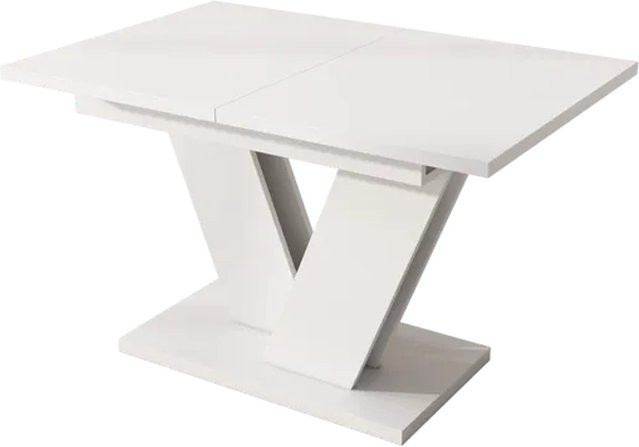 okwish Esstisch ausziehbar in Weiß mit V-förmigen Beinen für 4-6 Personen, B/T/H: 120 x 80 x 75 cm bis 160 x 80 x 75 cm - Bild 1