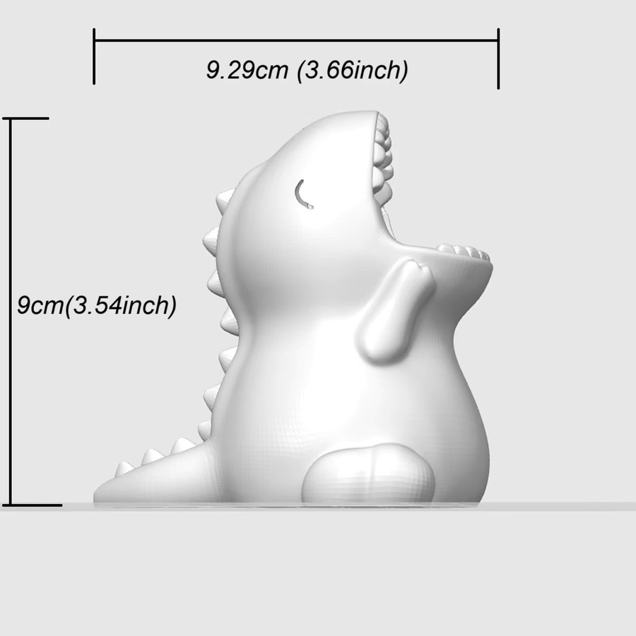 Kawaii Dino 3D-gedruckter Schreibtisch-Organizer als niedlicher Dinosaurier-Stifthalter aus Kunststoff, B: 9 cm, T: 9,3 cm, Farben: Schwarz oder Weiß - Bild 3