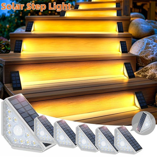 PDQ Solar-Stufenleuchten mit 10 LEDs und Bewegungssensor, wasserdichte Außenleuchten in Warmweiß für Garten, Treppe und Terrasse - Bild 1