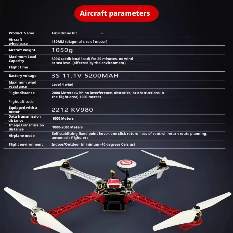 ZHOUCHEN F450 Drohnenständer, vierachsiges Flugzeug, mehrAchsen-Power-Komplettset mit Zubehör, Kunststoff - Bild 2