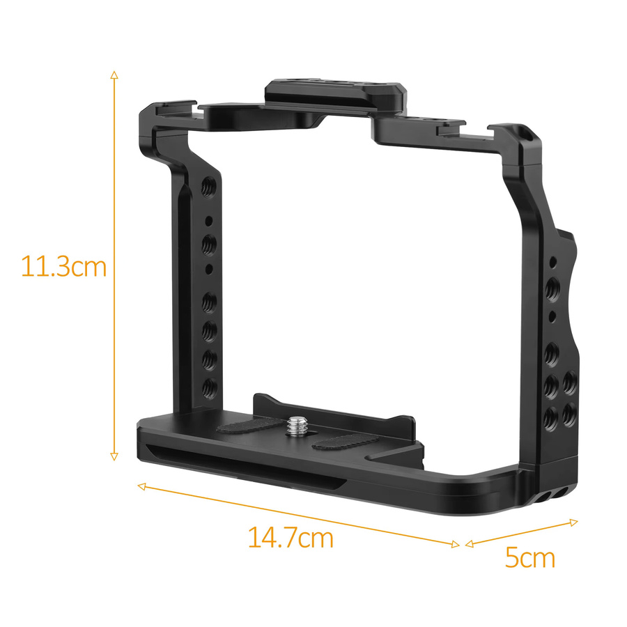 Andoer Kamerakäfig aus Aluminiumlegierung in Schwarz mit zwei Kaltschuhhalterungen und 1/4-Zoll-Gewinden für Sony A7IV und A7III - Bild 3
