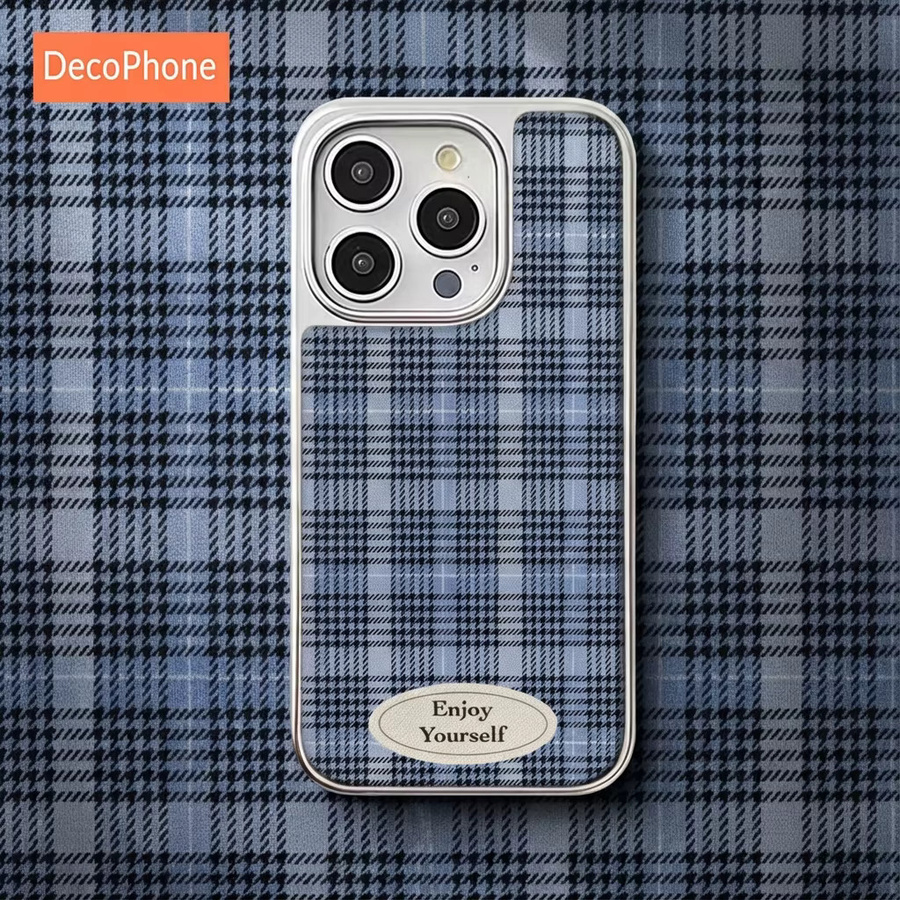 Ins Deep Blue Healing Checkered Epoxy Handyhülle mit Silver Edge für iPhone XR/11/12/13/14/15/16/17 Pro Max in Blau und Silber - Bild 2