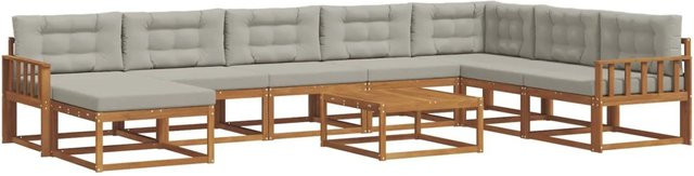 vidaXL 9-tlg. Outdoor-Sofagarnitur in L-Form aus Akazienholz mit Kissen in Grau und Natur - Bild 1