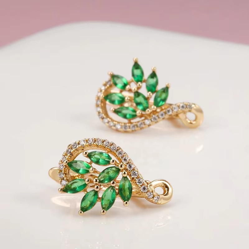 Huitan Creolen, Blatt-Design, Marquise, grün, Zirkonia, Damen - Bild 3