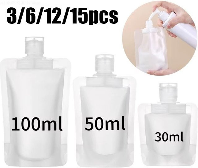 Nachfüllbare Reise-Kosmetikbeutel für Flüssigkeiten in transparent, verschiedene Füllmengen von 30 ml bis 100 ml - Bild 1