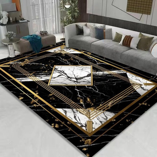 Karpetti Teppich mit Marmor-Textur in Schwarz, Waschbar und Rutschfest, B/T: 60 x 90 cm - Bild 1