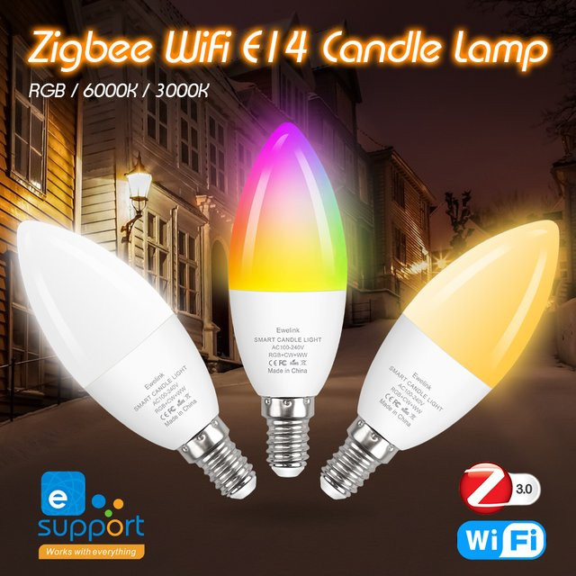 Ewelink E14 Intelligente LED-Kerzenlampe mit RGB-Farben, Zigbee und WiFi, dimmbar, Kristall-Design - Bild 1