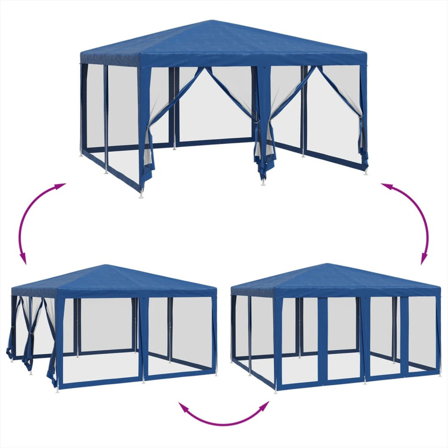 vidaXL Partyzelt Blau mit 8 Mesh-Seitenteilen aus HDPE, B/T: 4 x 4 m - Bild 3