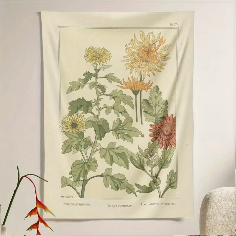 VIKAMA Wandteppich mit floralem Blumenatlas-Kunstdruck in Multicolour, botanische Wanddekoration im Vintage-Stil - Bild 1