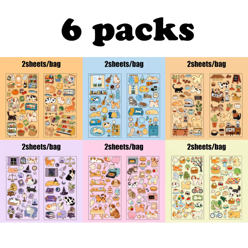 Mr. Paper Tiny Daily Tier Aufkleber Set, 6 Packungen niedliche Journal-Collagenmaterial für Tagebuch und Kartenhüllen, Mehrfarbig - Bild 3