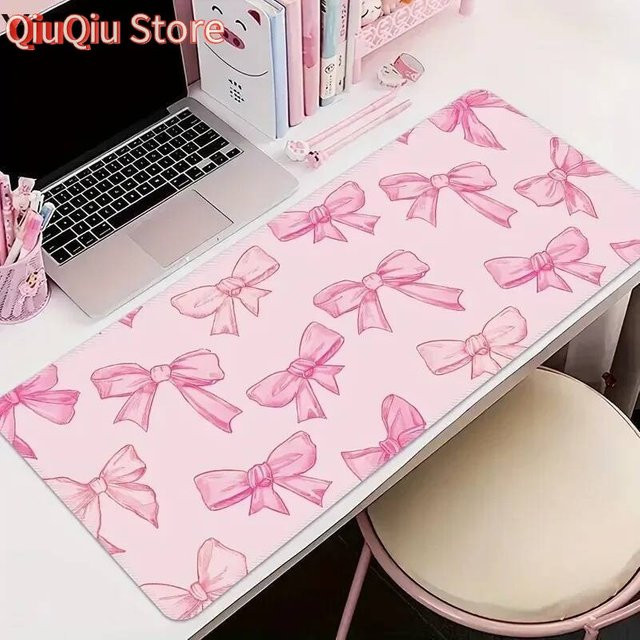 Potdemiel Mauspad mit rosa Schleife, große Schreibtischunterlage als Spielmatte, B/T: 90 x 40 cm, rutschfeste Gummiunterseite und waschbar - Bild 1