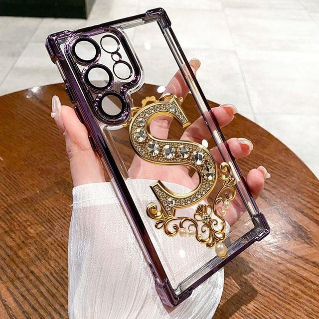 Handyhülle mit Diamant- und Gold-S-Muster für Samsung Galaxy S25 S26 Ultra S24 S23 S22 Plus S21 FE A55 A54 A36 A35 A53 in Violett - Bild 1