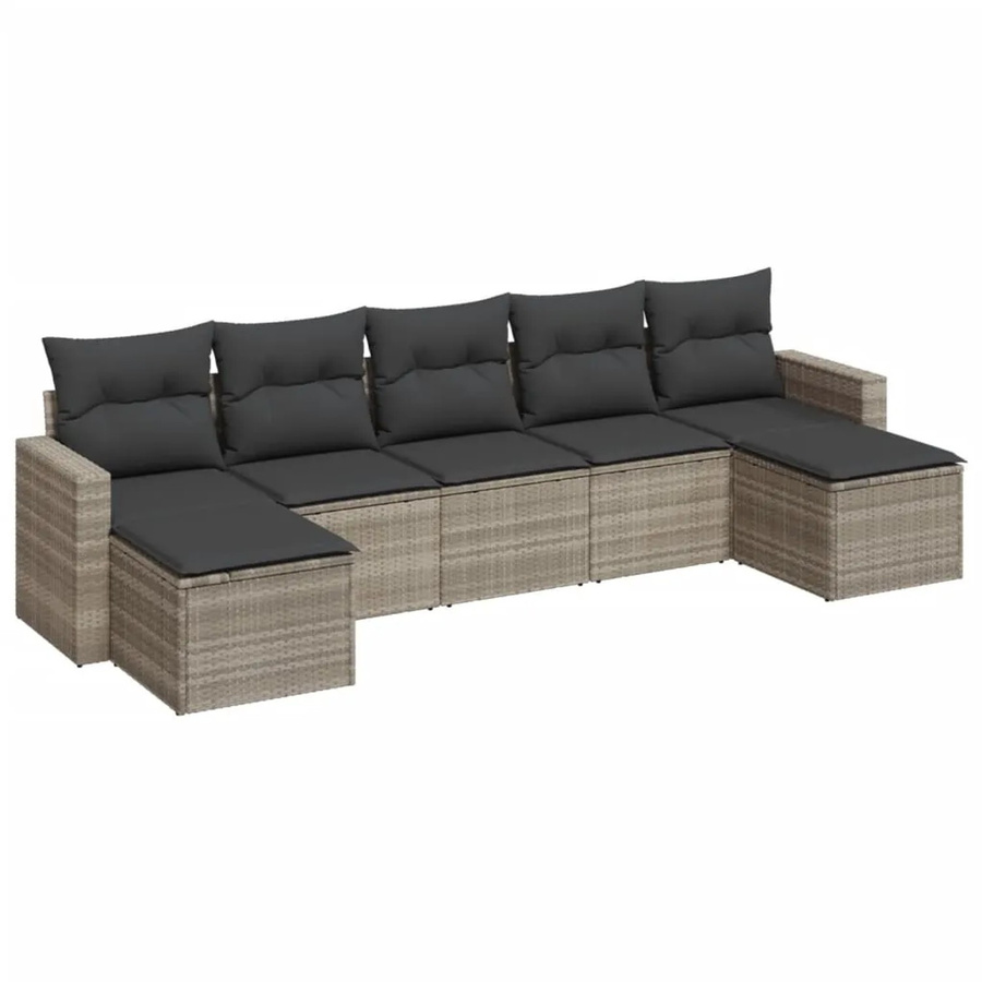 vidaXL 7-tlg Garten-Sofagarnitur aus Polyrattan in Hellgrau mit Sitzkissen und Rückenkissen - Bild 2