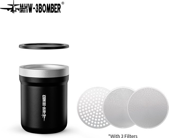 MHW-3BOMBER Shark Powder Shaker Schwarz mit magnetischem Aluminiumdeckel und drei austauschbaren Sieben für Kaffee und Backen - Bild 1
