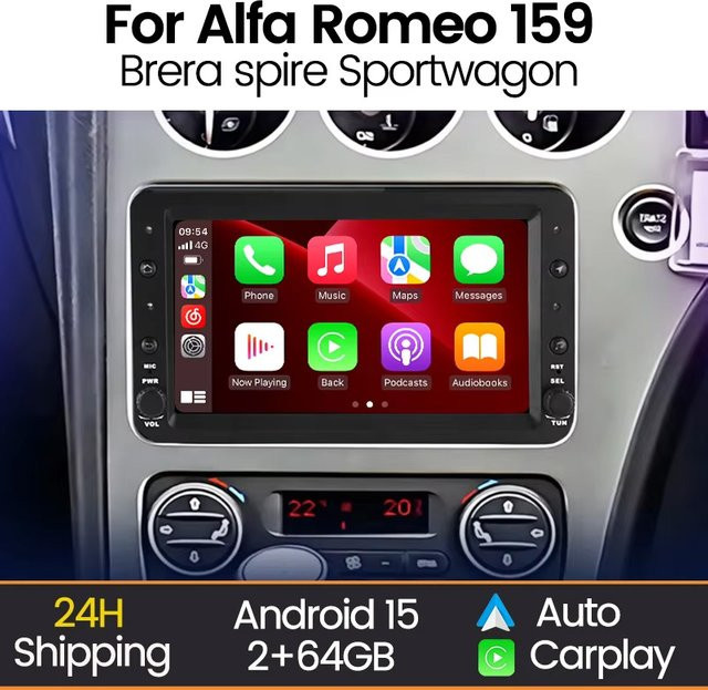 MEKEDE Kabelloses CarPlay und Android Auto Autoradio mit GPS für Alfa Romeo 159 Brera Spire Sportwagon in Schwarz - Bild 1