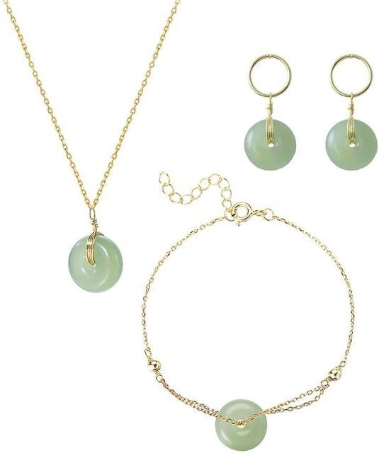 Schmuckset Allbestart, Halskette, Armband, Ohrringe, grüner Stein, Goldfarbe, Damen - Bild 1