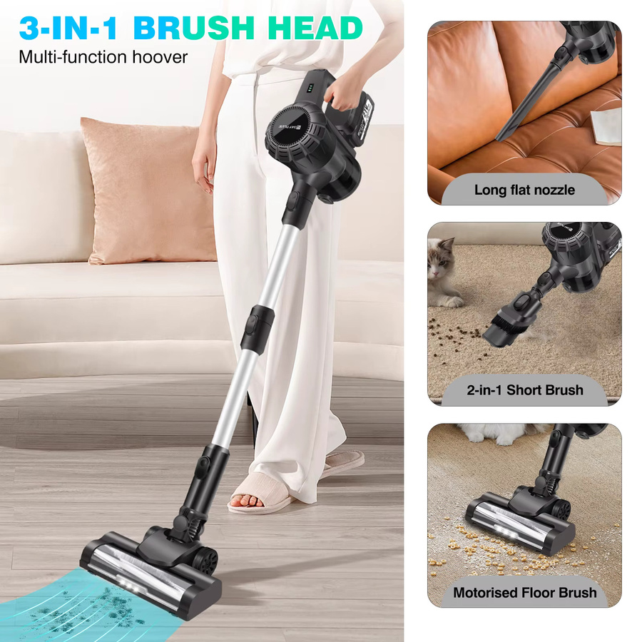 DayPlus 3-in-1 Akku-Staubsauger Schwarz, kabelloser Handstaubsauger mit bürstenlosem Motor und 130000 RPM für Teppiche und Hartböden, beutellos - Bild 2