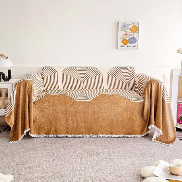 Yiran Furniture Chenille Sofatuch in Braun mit Druck für 1-4 Sitzplätze, B: 180 cm, T: 130 cm - Bild 1
