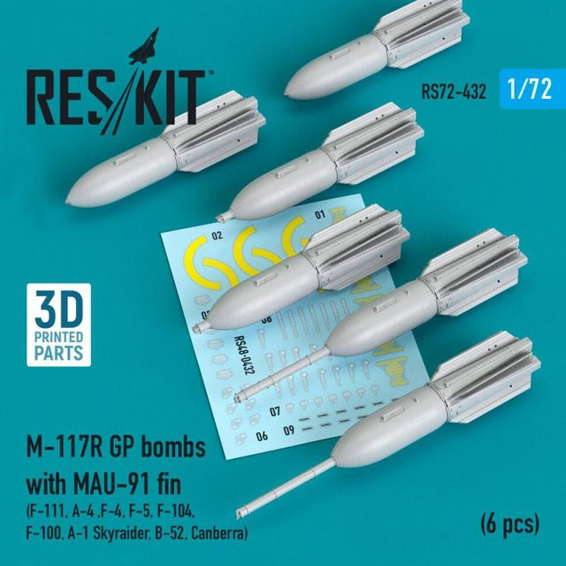 ResKit Models M-117R GP bombs with MAU-91 fin, 6-teiliges Set, 3D Printed - Bild 1