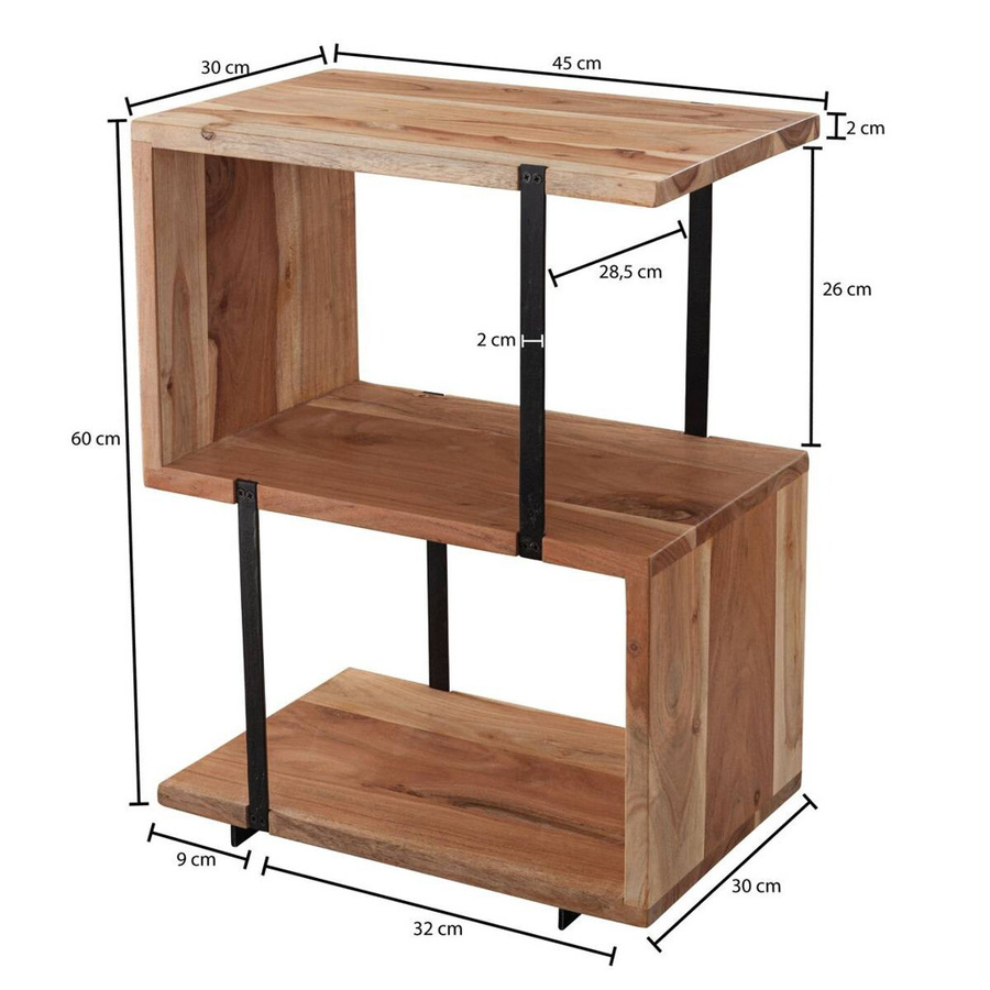Wohnling Beistelltisch aus Akazie Massivholz und Edelstahl in Schwarz und Braun, B/H/T: 45 x 60 x 30 cm - Bild 2