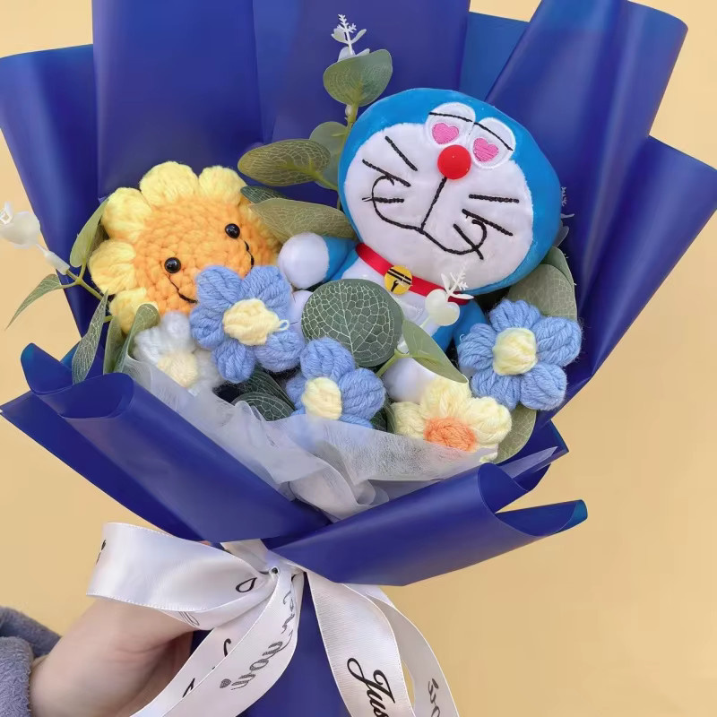 Aoger Doraemon Plüschpuppen mit Blumen, Plüsch / Textil - Bild 2