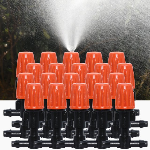 KESLA Tropfbewässerung Set mit 25 verstellbaren Kunststoff-Nebeldüsen und 4/7 mm T-Steckern für Gewächshaus und Bewässerungssprinkler - Bild 1