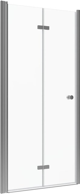 Aquabatos Rahmenlose Duschtür als Falttür aus 5 mm ESG Glas in Transparent, B: 100 cm, H: 187 cm, mit Chrom Knopf und 20 mm Wandausgleich - Bild 1