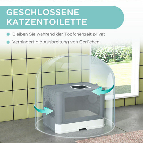 PawHut Katzentoilette mit Deckel und Schaufel aus Kunststoff, grau, B/T/H: 48,5 x 38 x 36,5 cm - Bild 2