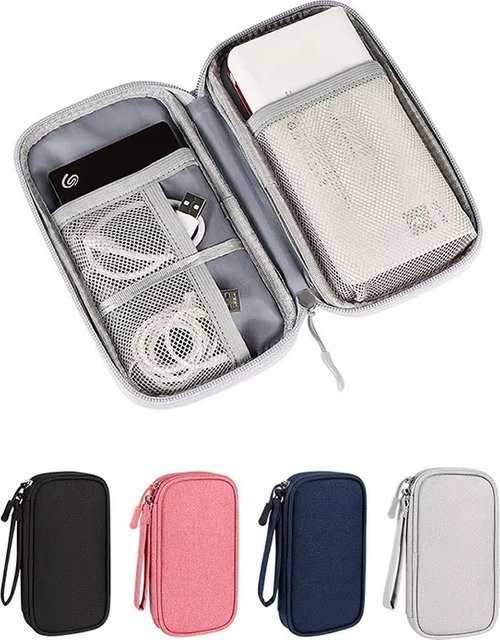 Tragbarer Kabel-Organizer aus wasserdichtem Oxford-Stoff in Grau zur Aufbewahrung von Powerbanks, Kabeln und Kopfhörern - Bild 1