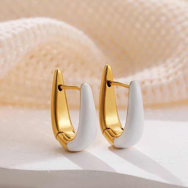 SLOONGJEWELRY Creolen, vergoldet, weiße Emaille, Damen - Bild 1