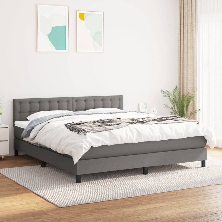 vidaXL Boxspringbett mit Matratze in Dunkelgrau, Hybrid-Design mit Taschenfederkern, B/T: 160 x 200 cm - Bild 3