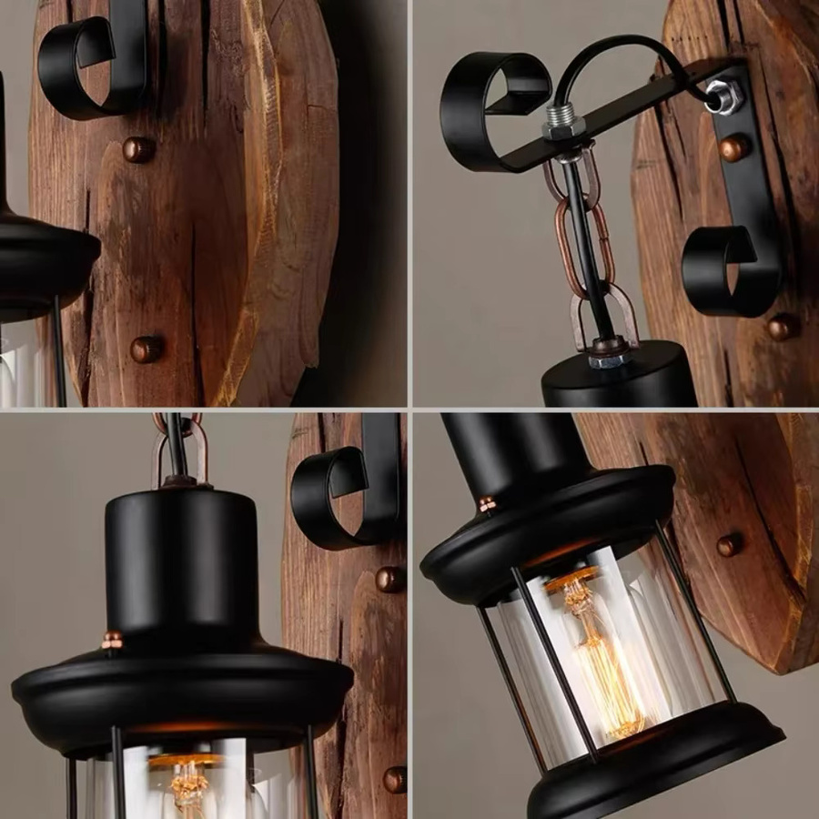 JOYINLED Wandleuchte in Schwarz im Vintage-Stil mit E27-Sockel und transparentem Glas für Küche, Esszimmer oder Flur - Bild 2