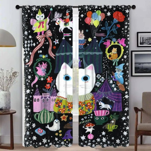 2er-Set Moderne Wohnzimmergardinen mit Katzen-Motiv, Halbtransparente Raumteiler-Gardinen für dein Zuhause, B: 50 cm, H: 70 cm - Bild 1