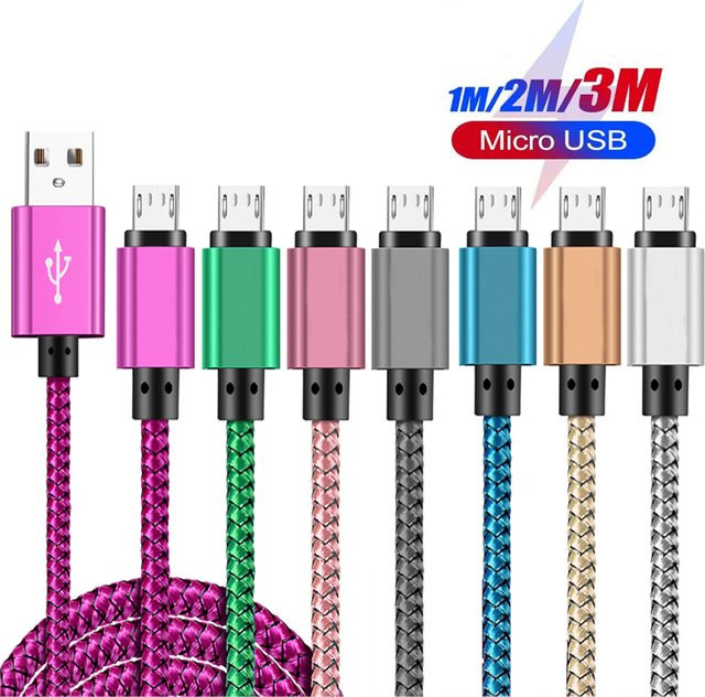 Geflochtenes Micro-USB-Kabel für Samsung, Huawei und Android-Smartphones, 2A Schnellladung und Datensynchronisierung, Farbe: Weiß - Bild 1