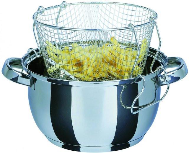 GSW Frittiertopf aus Edelstahl mit Glasdeckel, Silber, Durchmesser: 22 cm - Bild 1