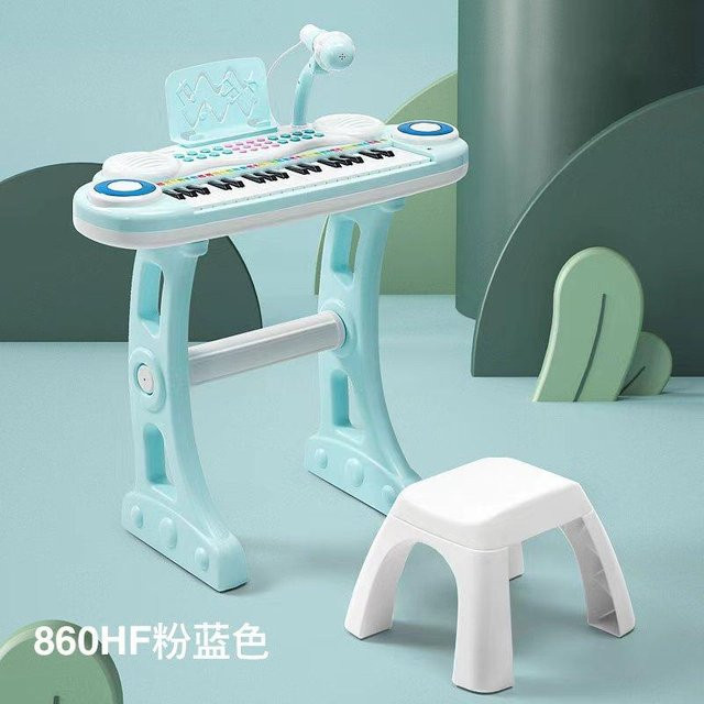 Linyi toy Klavier mit Mikrofon und Stuhl, blau, 3-6 Jahre - Bild 1