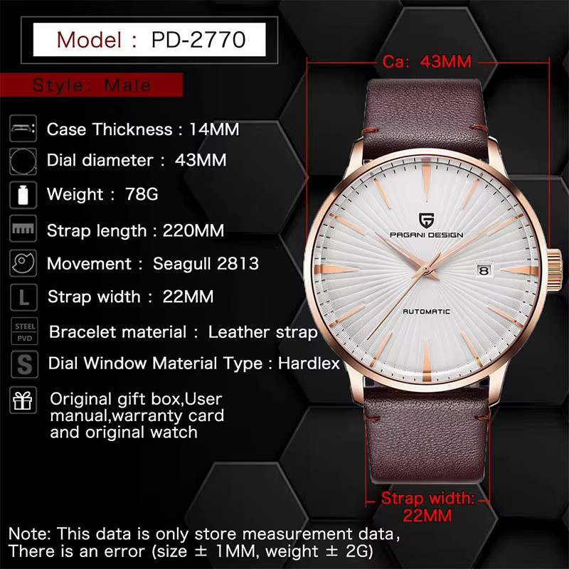 PAGANI DESIGN Armbanduhr, Automatik, Edelstahl, 43 mm, Herren - Bild 5