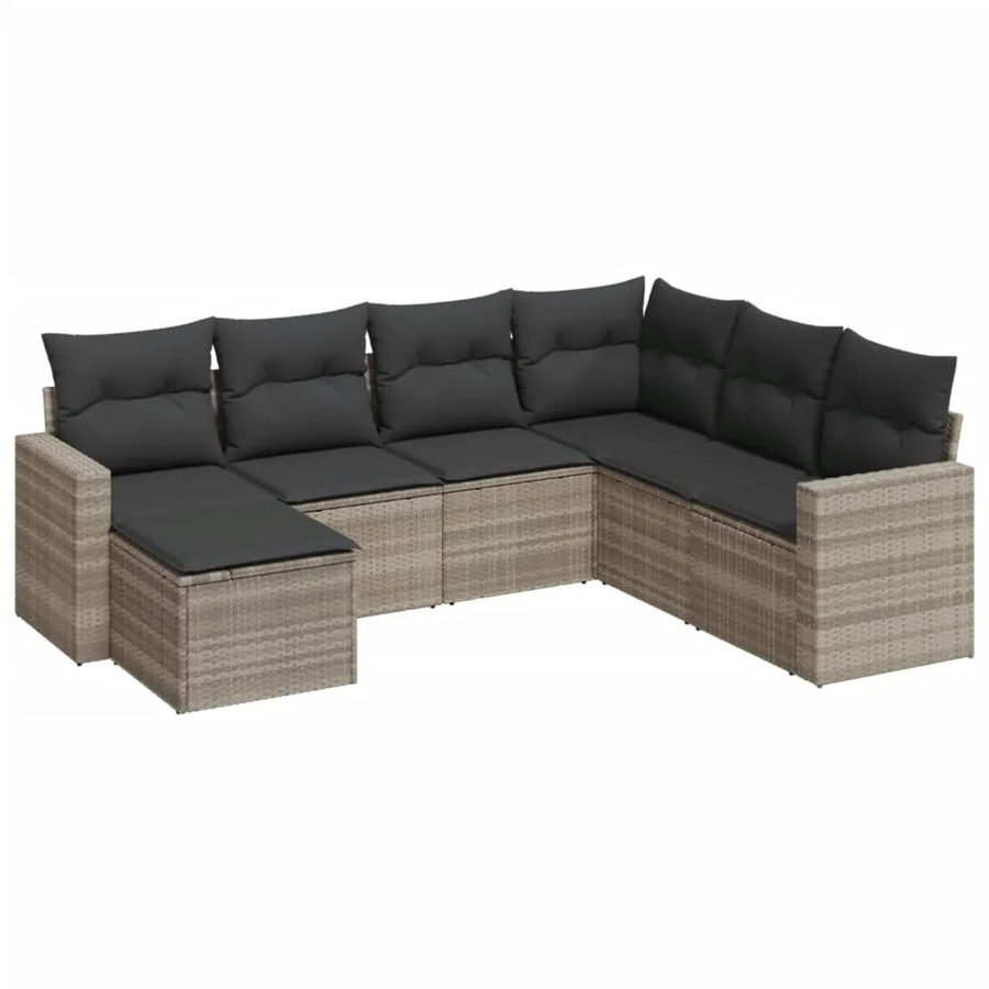 vidaXL 7-teilige Garten-Sofagarnitur aus Poly-Rattan mit Kissen in Hellgrau - Bild 2