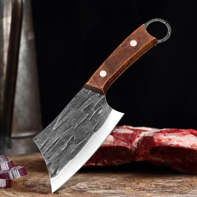InLeung Hackmesser aus Edelstahl mit Holzgriff in Silber für Fleisch, Fisch und Gemüse - Bild 1