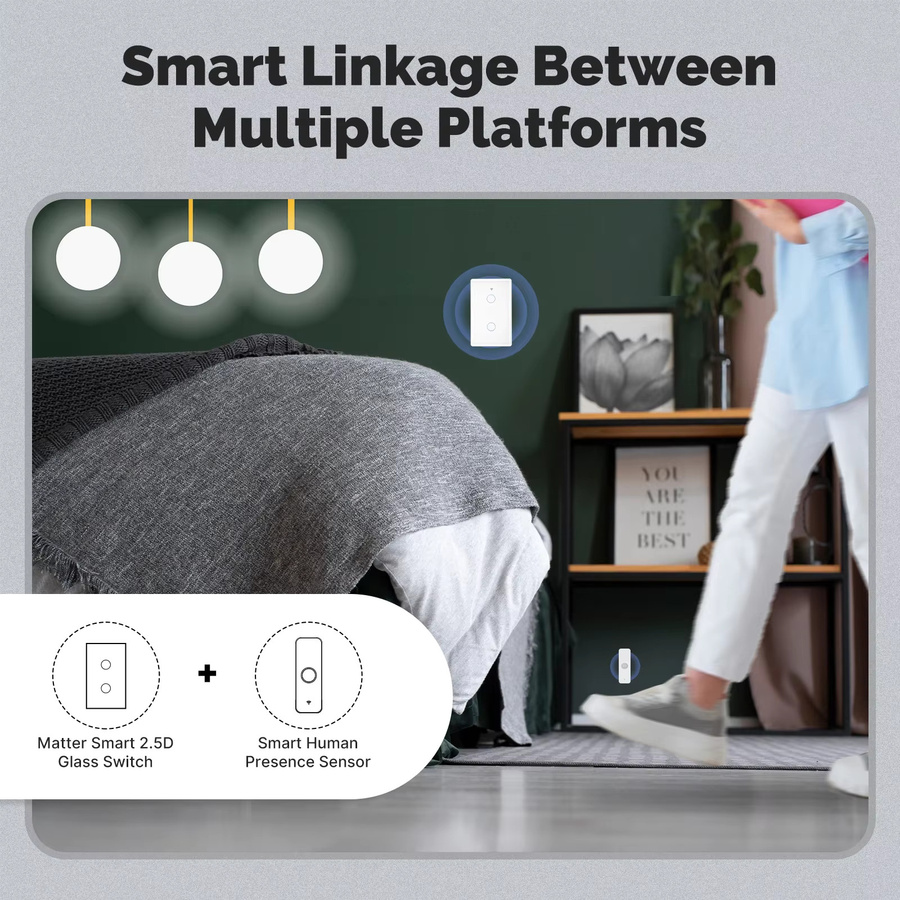 MOES Tuya Matter WiFi Smart Light Switch US-Version in Weiß mit Glasoberfläche, kompatibel mit Alexa, Google Home, Apple HomeKit und SmartThings, Neutralleiter erforderlich - Bild 2