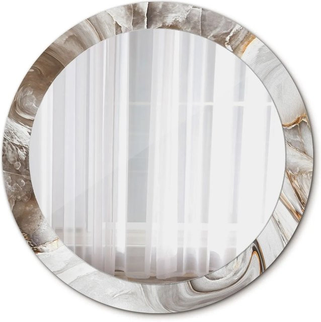 Tulup Runder Spiegel mit hellem Marmor-Design in Weiß und Gold, Durchmesser: 90 cm - Bild 1