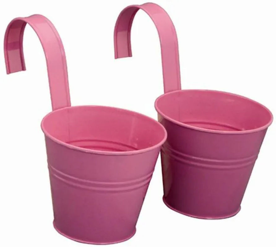 Siena Garden Blumentopf 2er Set Rosa aus Metall mit Haken für hängende Topfpflanzen, Durchmesser: 16 cm, Höhe: 14,5 cm - Bild 1