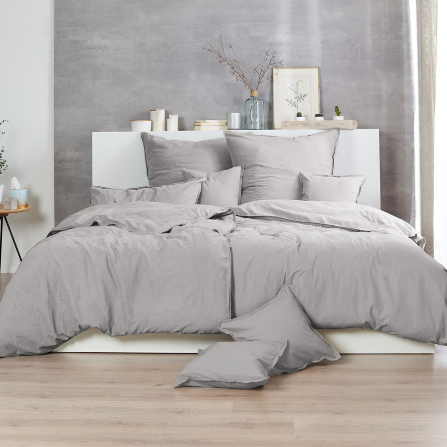 Hahn Renforce Bettwäsche aus Baumwolle Steingrau B/H: 200 x 200 cm mit Kissenbezug 80 x 80 cm - Bild 1