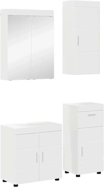 vidaXL Badezimmermöbel-Set TULUM in Weiß, modernes Set aus Waschbeckenunterschrank, Spiegelschrank und Hängeschrank aus Holzwerkstoff mit Schubladen und Türen - Bild 1