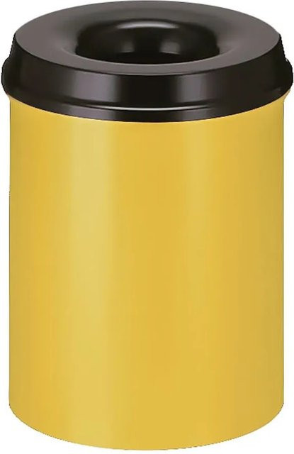 PROREGAL Selbstlöschender Papierkorb und Abfallsammler aus Metall mit Deckel, Gelb und Schwarz, 15 Liter, H x Ø: 36 x 26 cm - Bild 1