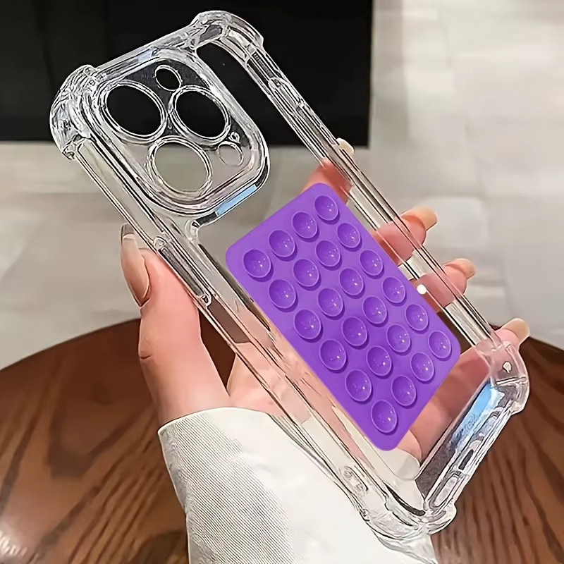 Stoßfeste transparente Handyhülle mit 3D-Saugnapf und Vier-Ecken-Schutz in Pink für iPhone 17 16 15 14 13 12 11 Pro Max Plus XS XR - Bild 2