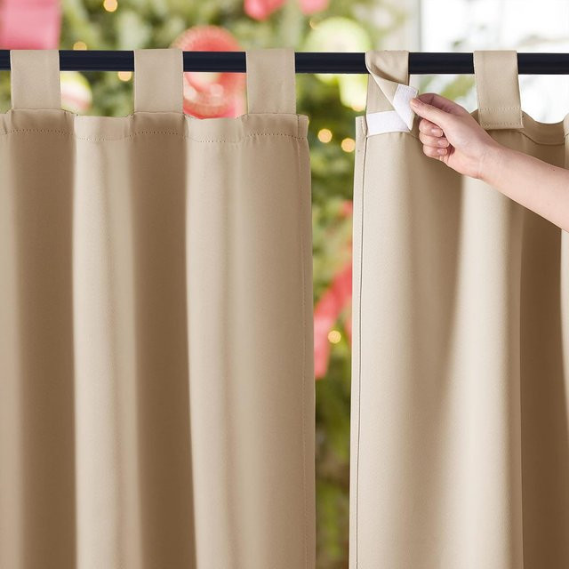 Nocnott Outdoor-Vorhang mit Laschenbund, wasserdichter Verdunkelungsvorhang für Terrasse, Veranda und Pergola, Farbe: Beige, Breite: 215 cm, Höhe: 132 cm - Bild 1