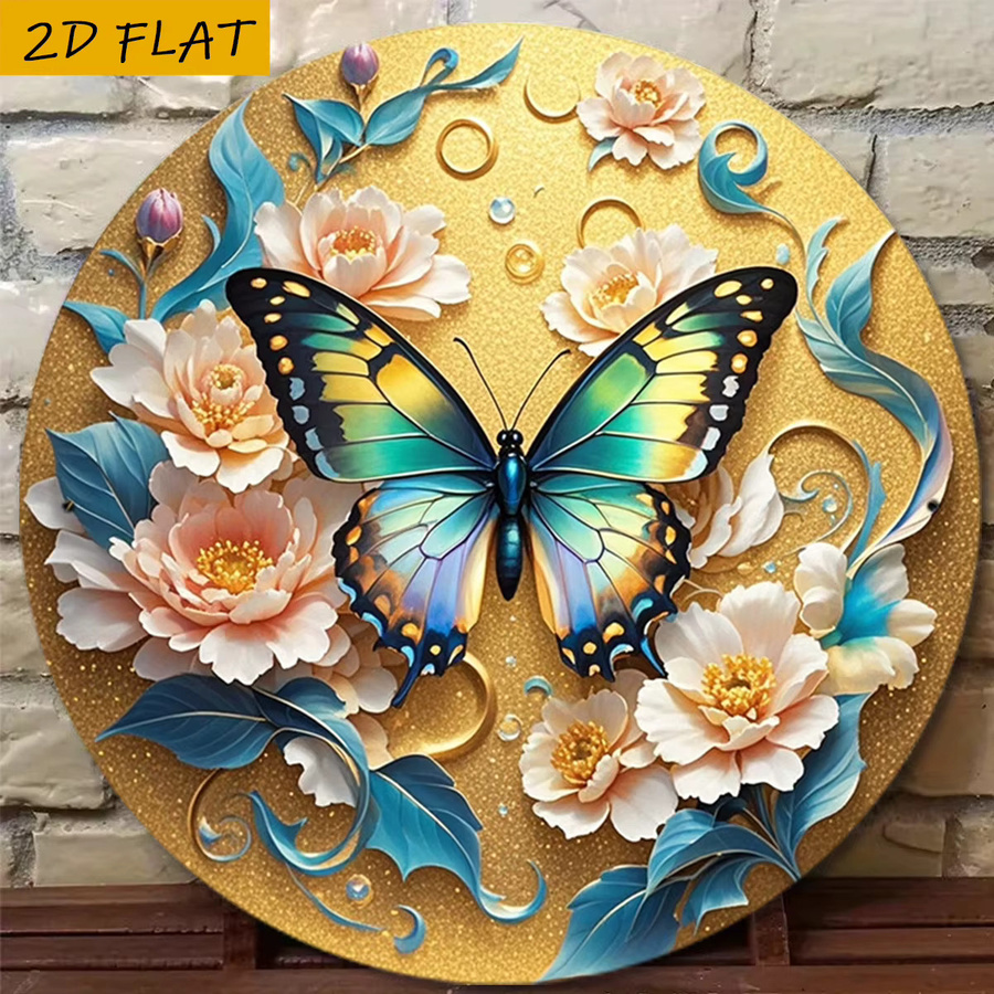 NiuLe Runde Wanddekoration aus Metall in Gold mit Schmetterling und Pfingstrosen im Vintage-Stil - Bild 4