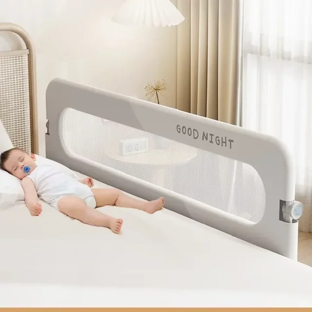 Zusammenklappbare Babyschiene als Sicherheitsgeländer für das Bett in Grau mit Mesh-Textil - Bild 1