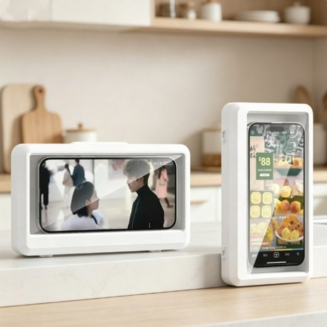 VIKEFON Wasserdichte Handyhülle für Dusche und Badezimmer in Weiß mit Wandmontage ohne Bohren und Antibeschlag-Touchscreen für horizontale oder vertikale Nutzung - Bild 1